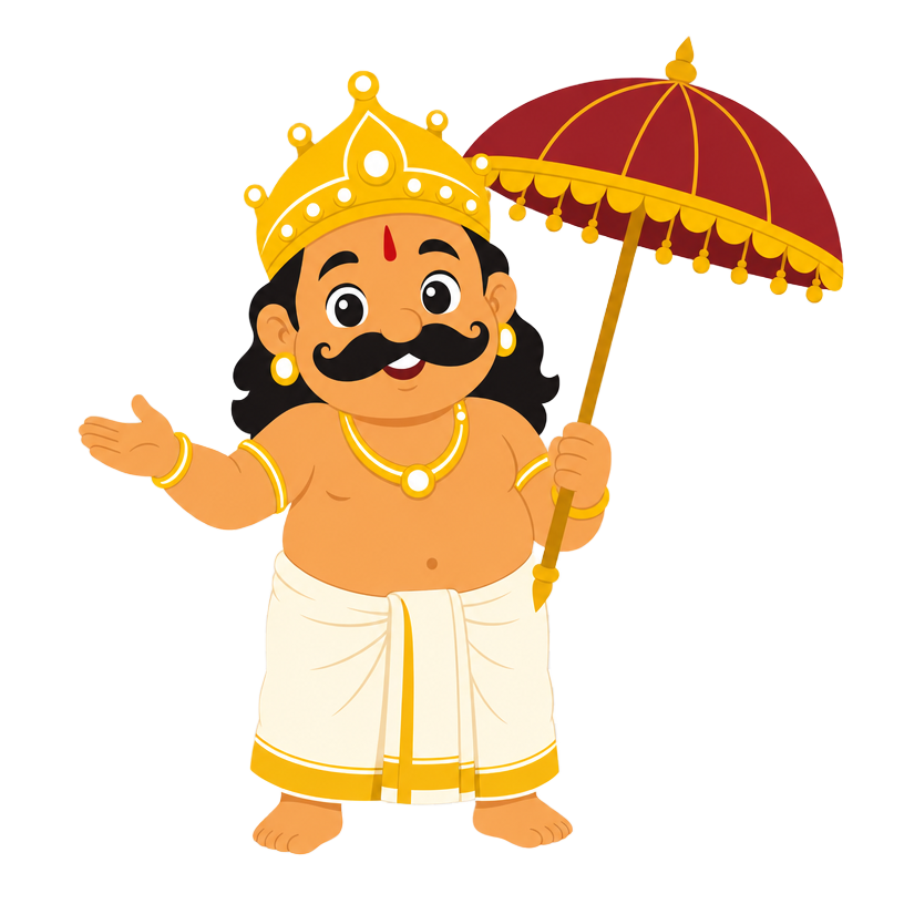 Cute King Mahabali mascot welcoming Onam